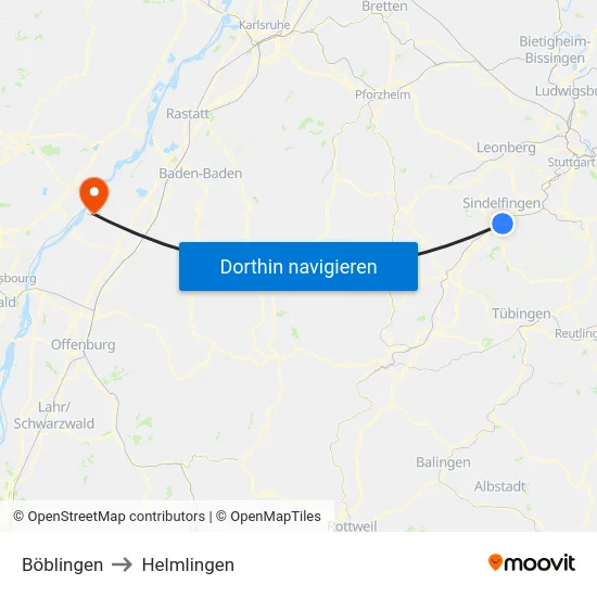 Böblingen to Helmlingen map