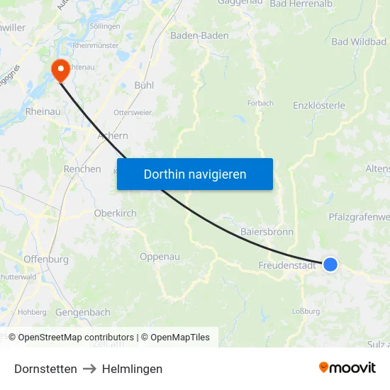 Dornstetten to Helmlingen map