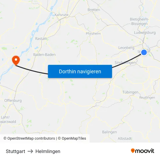 Stuttgart to Helmlingen map