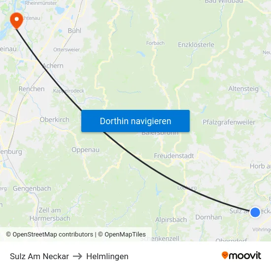 Sulz Am Neckar to Helmlingen map