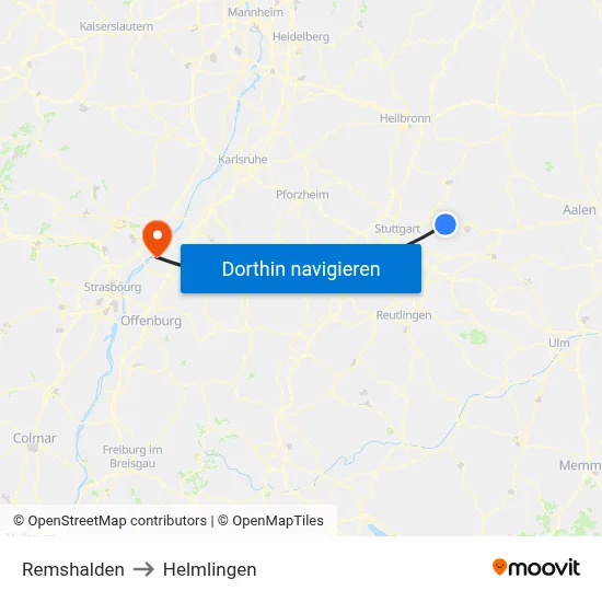 Remshalden to Helmlingen map