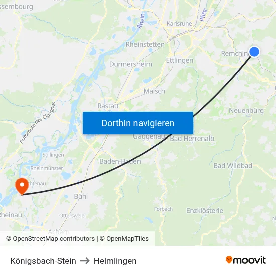 Königsbach-Stein to Helmlingen map