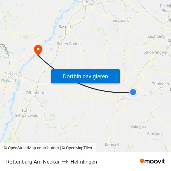 Rottenburg Am Neckar to Helmlingen map
