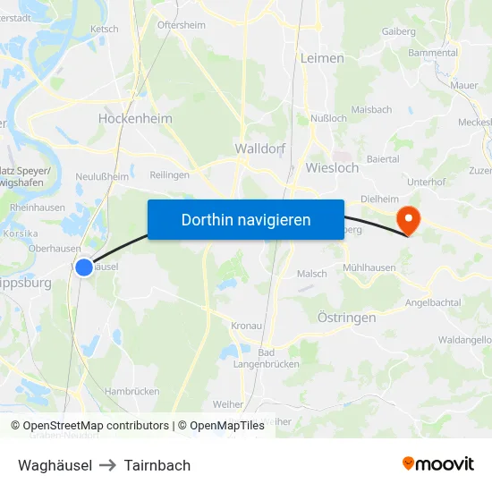 Waghäusel to Tairnbach map