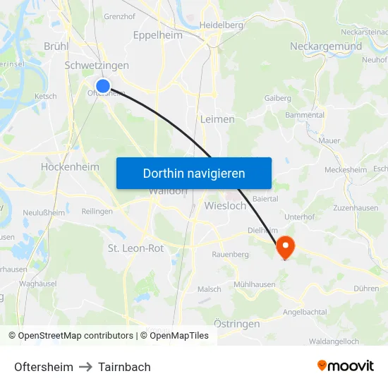 Oftersheim to Tairnbach map
