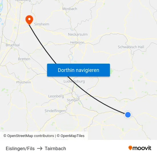 Eislingen/Fils to Tairnbach map