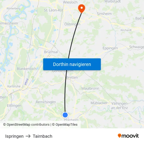 Ispringen to Tairnbach map