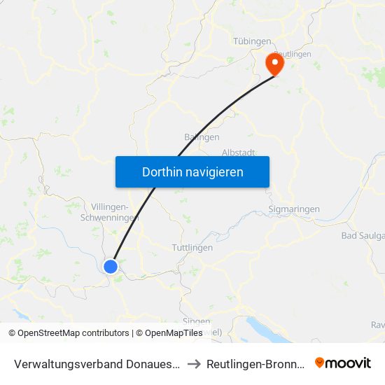 Verwaltungsverband Donaueschingen to Reutlingen-Bronnweiler map