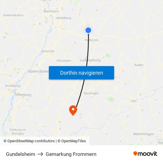 Gundelsheim to Gemarkung Frommern map