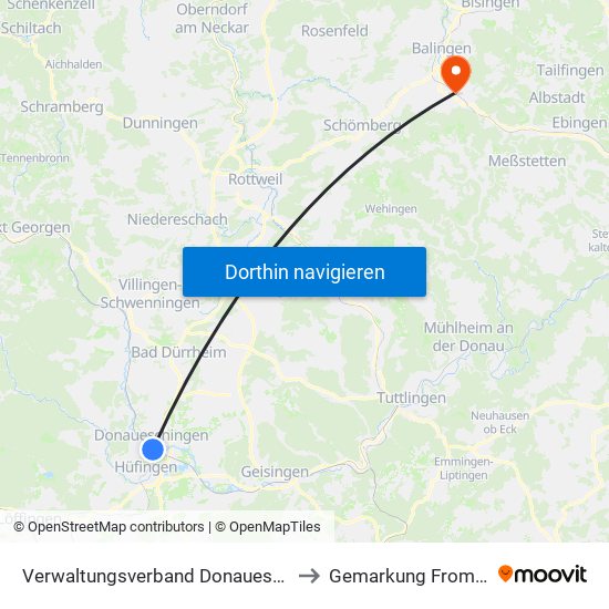 Verwaltungsverband Donaueschingen to Gemarkung Frommern map