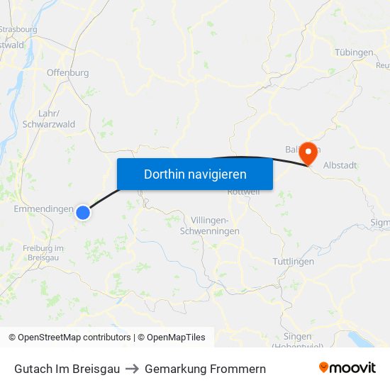 Gutach Im Breisgau to Gemarkung Frommern map