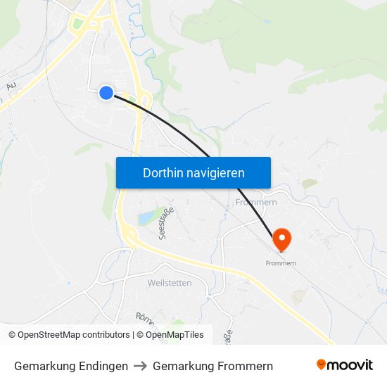 Gemarkung Endingen to Gemarkung Frommern map
