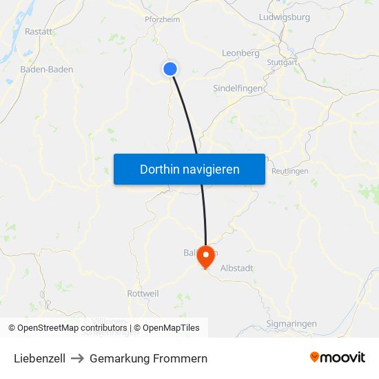 Liebenzell to Gemarkung Frommern map