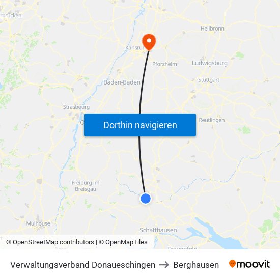 Verwaltungsverband Donaueschingen to Berghausen map