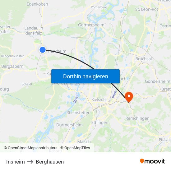 Insheim to Berghausen map