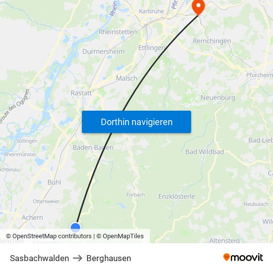 Sasbachwalden to Berghausen map