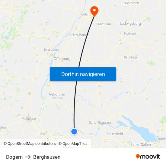 Dogern to Berghausen map
