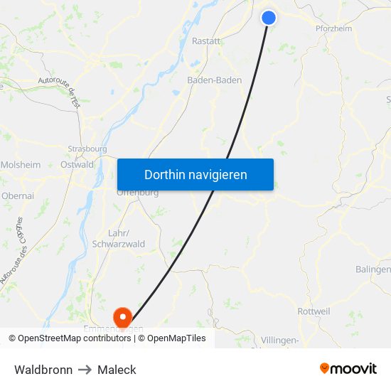 Waldbronn to Maleck map