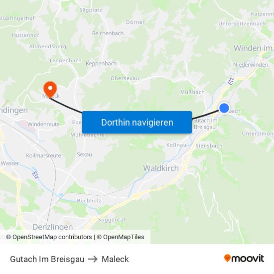 Gutach Im Breisgau to Maleck map