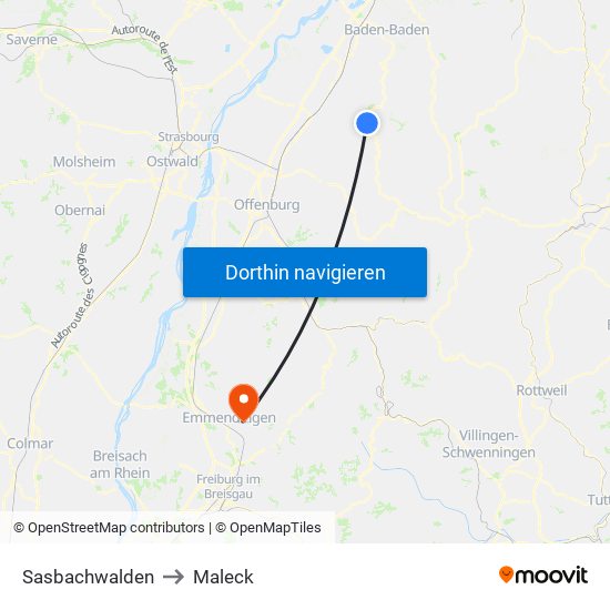 Sasbachwalden to Maleck map
