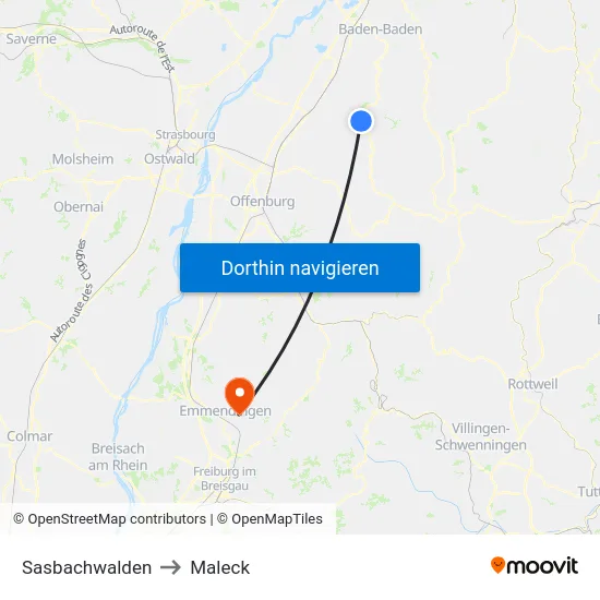 Sasbachwalden to Maleck map