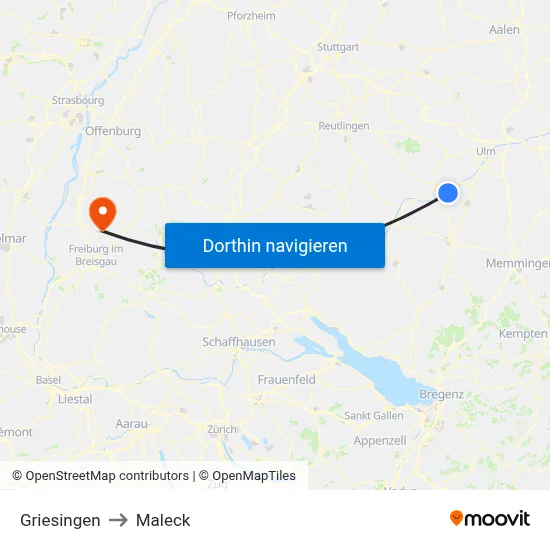 Griesingen to Maleck map