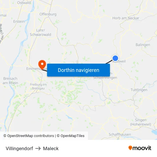 Villingendorf to Maleck map