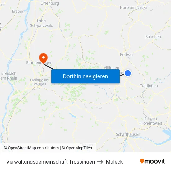 Verwaltungsgemeinschaft Trossingen to Maleck map