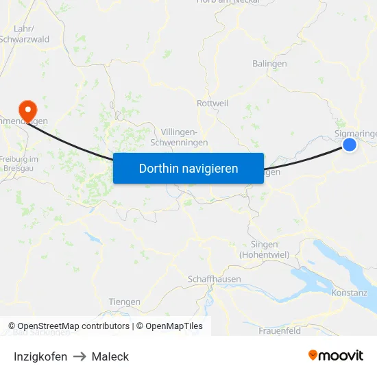 Inzigkofen to Maleck map