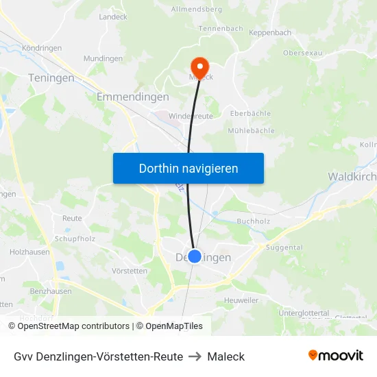 Gvv Denzlingen-Vörstetten-Reute to Maleck map