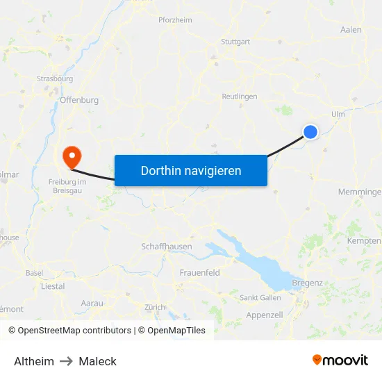 Altheim to Maleck map