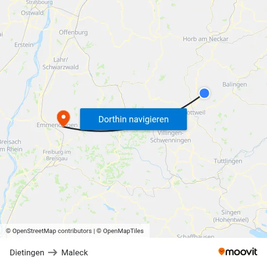 Dietingen to Maleck map