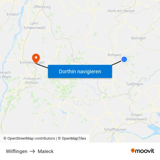 Wilflingen to Maleck map