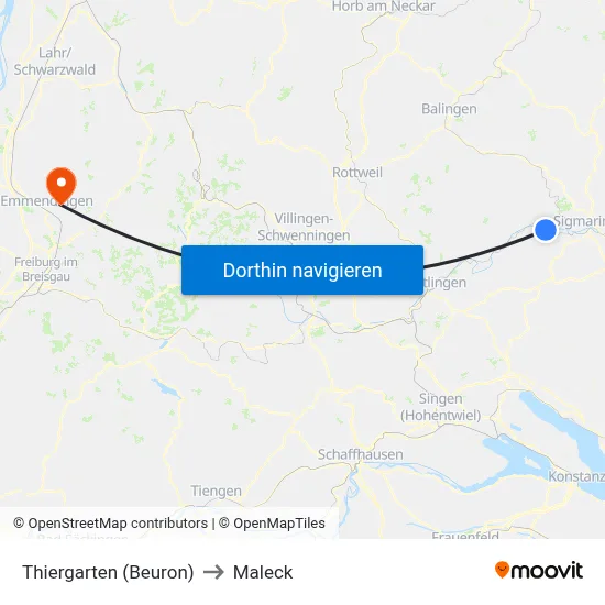 Thiergarten (Beuron) to Maleck map
