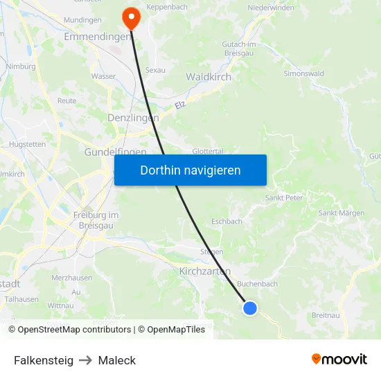 Falkensteig to Maleck map