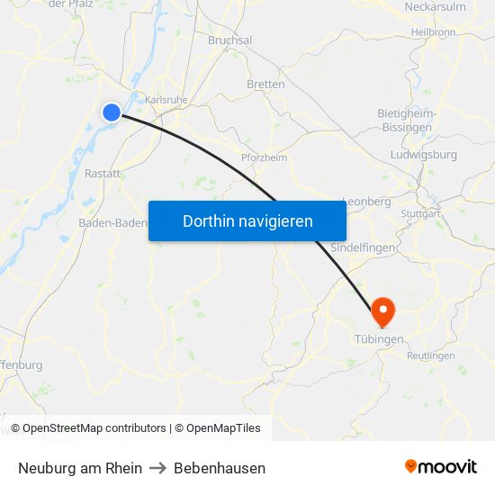 Neuburg am Rhein to Bebenhausen map