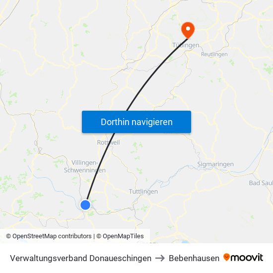 Verwaltungsverband Donaueschingen to Bebenhausen map
