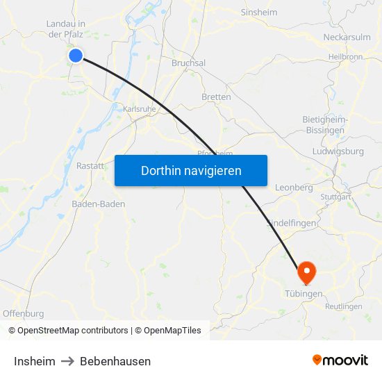 Insheim to Bebenhausen map