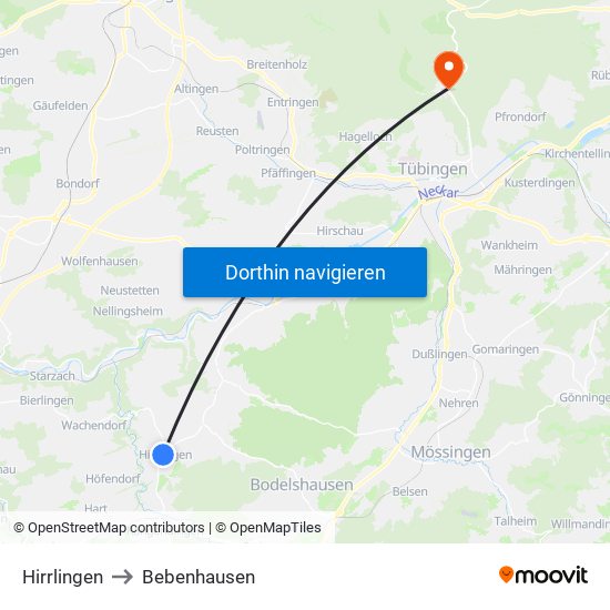 Hirrlingen to Bebenhausen map
