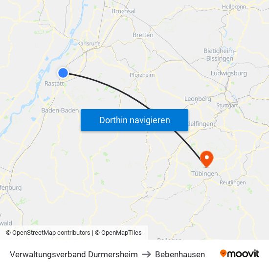 Verwaltungsverband Durmersheim to Bebenhausen map