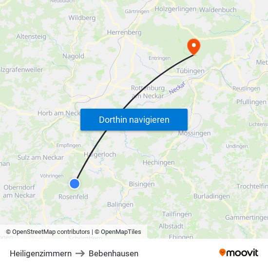 Heiligenzimmern to Bebenhausen map