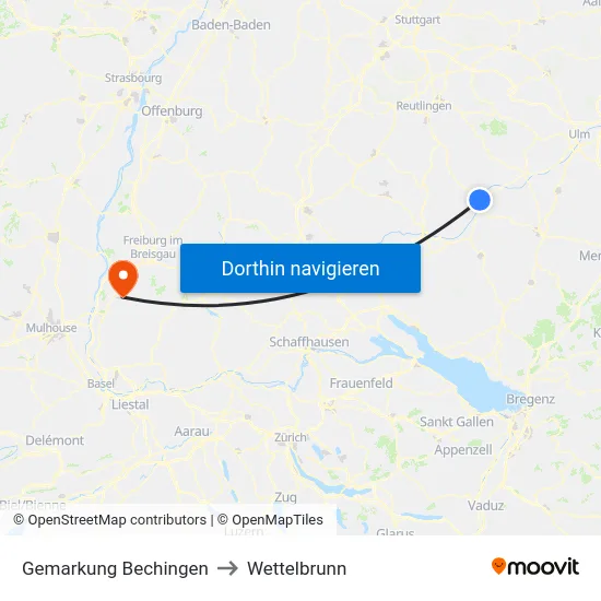 Gemarkung Bechingen to Wettelbrunn map