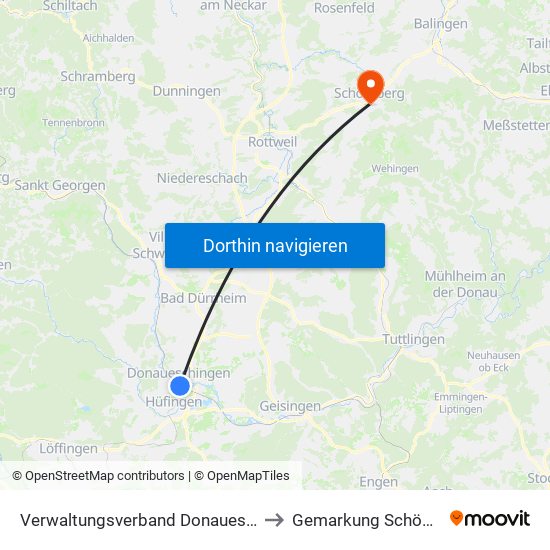 Verwaltungsverband Donaueschingen to Gemarkung Schömberg map