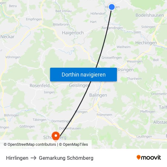 Hirrlingen to Gemarkung Schömberg map