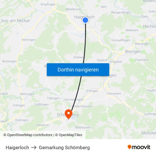 Haigerloch to Gemarkung Schömberg map