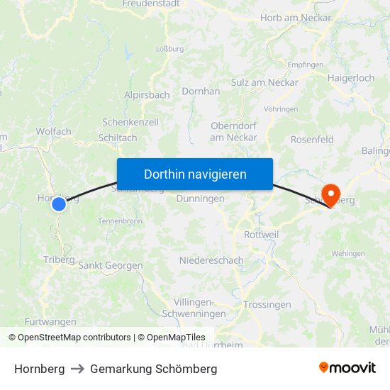Hornberg to Gemarkung Schömberg map