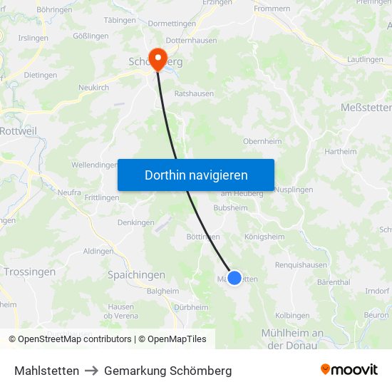 Mahlstetten to Gemarkung Schömberg map