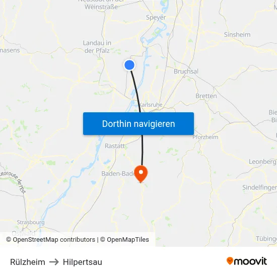 Rülzheim to Hilpertsau map