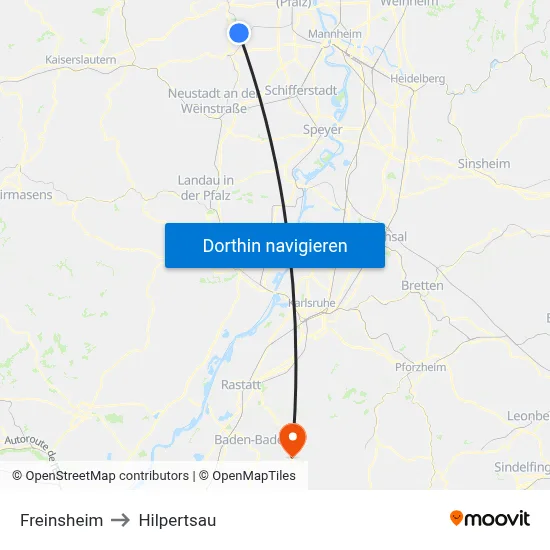 Freinsheim to Hilpertsau map