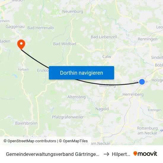 Gemeindeverwaltungsverband Gärtringen/Ehningen to Hilpertsau map